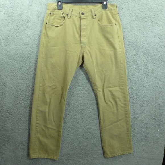 Levi's 501 Button Fly Beige Straight Leg Jeans Men's Size Tan Men's Size 34x30 - Picture 1 of 13